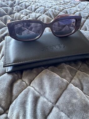 CHANEL Women's Dark Brown Oversized Rectangular Sunglasses
